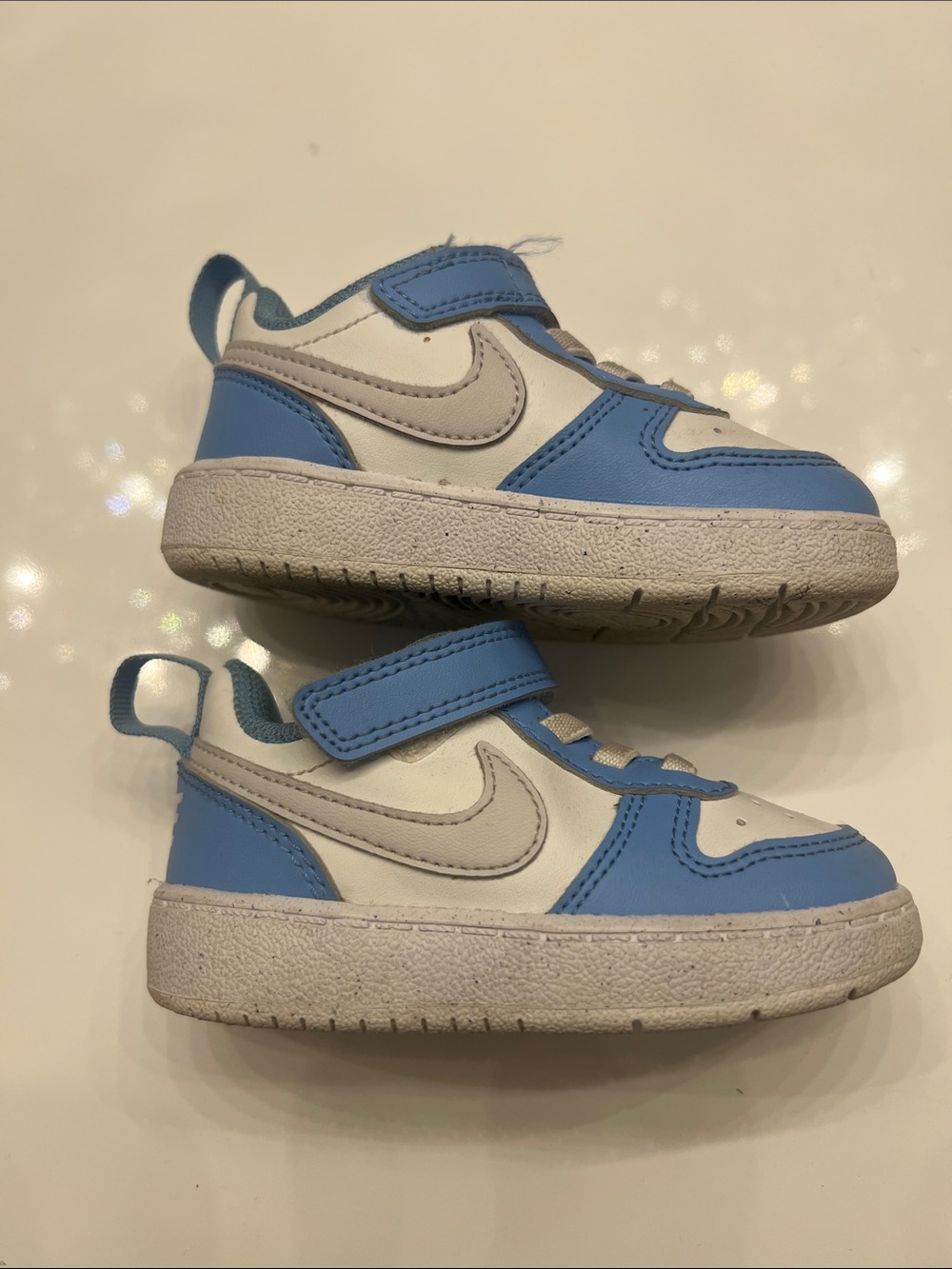 Nike Toddler White and Light Blue Velcro Sneakers